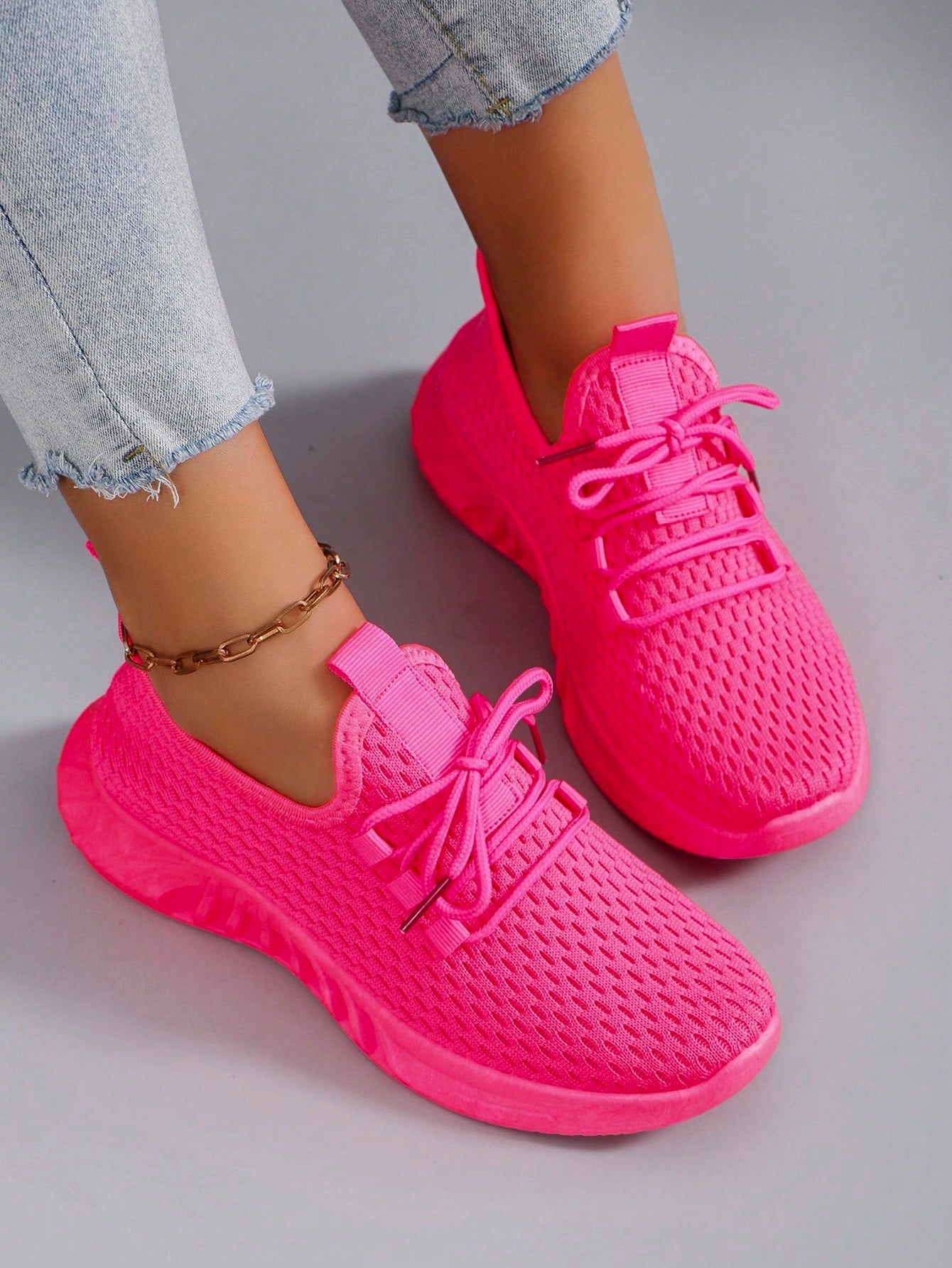 Damen atmungsaktive und bequeme Slip-On Sneakers, leicht, einfarbig/rosa/helle Farbe, rutschfest und abriebfest