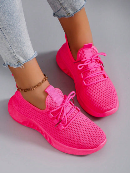 Damen atmungsaktive und bequeme Slip-On Sneakers, leicht, einfarbig/rosa/helle Farbe, rutschfest und abriebfest