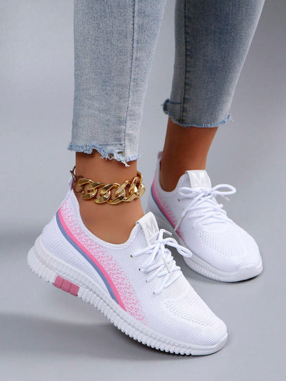 Damen atmungsaktive und bequeme Slip-On Sneakers, leicht, einfarbig/rosa/helle Farbe, rutschfest und abriebfest